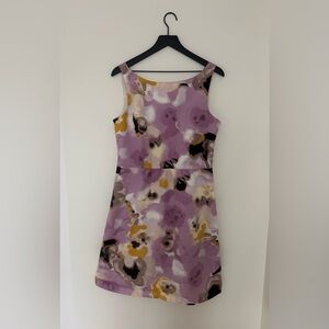 Ann Taylor Abstract Floral Midi Dress - Purple and Yellow